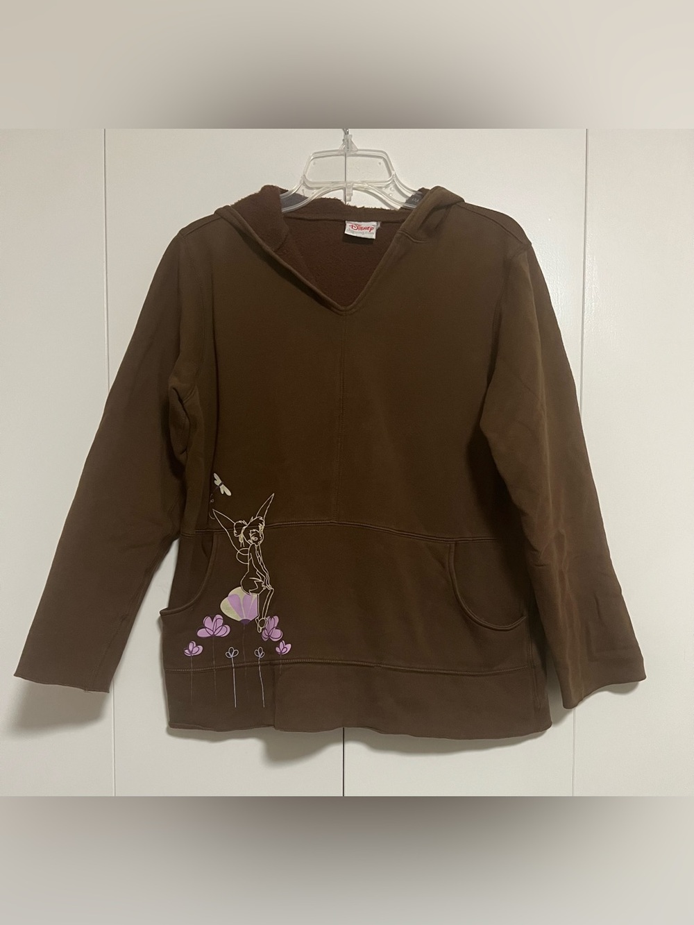 Vintage Disney Brown Tinker Bell Pullover Hoodie with Purple flowers